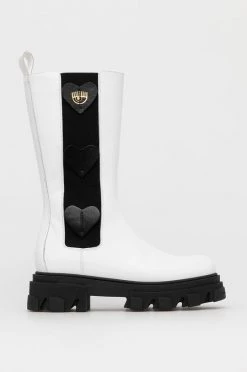 Γυναικεία Μπότες Δερμάτινες μπότες Chiara Ferragni χρώμα: άσπρο