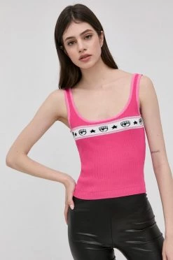 Γυναικεία Αμάνικος Chiara Ferragni - Top Logomania έντονο ροζ